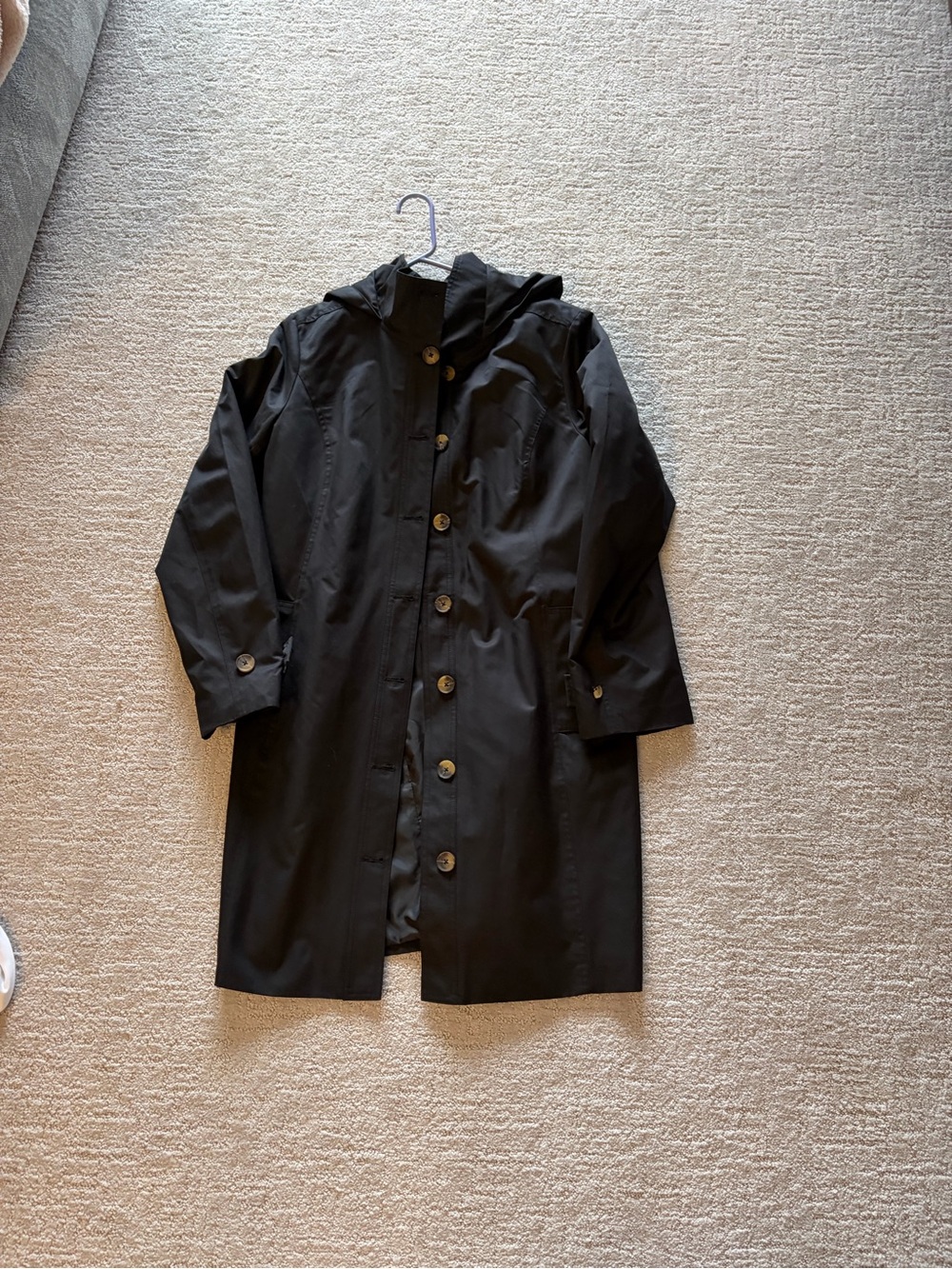 House of Harlow Black Hooded Raincoat with Button Front